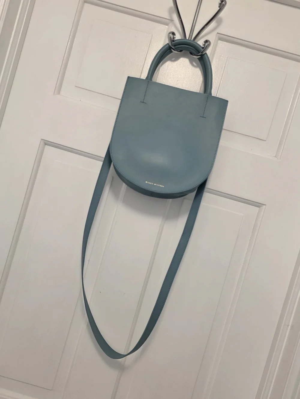 Minor History Blue Satchel/Crossbody Leather Open Top, Stylish, Sleek, Modern